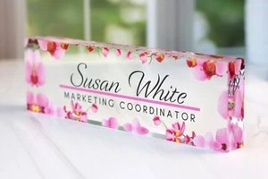 Placa de identificación de vidrio acrílico transparente personalizada para decoración de flores de escritorio CAB01FW - Imagen 1 de 9