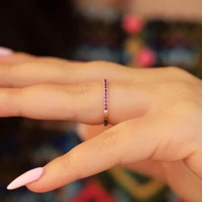 Silver Ring Gold Ruby Ring,  Pave Ruby  Band 925 Silver Ring Women Lab Created - Image 1 of 4