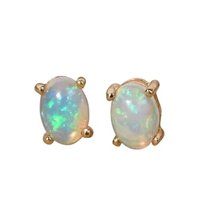 NATURAL ETHIOPIAN OPAL OCTOBER BIRTH 925 STERLING SILVER WOMENS STUD EARRING - Picture 1 of 5