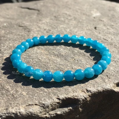 Pulsera con cuentas de apatita natural azul hecha a mano pulsera de piedras preciosas elásticas regalo Foto 1 de 4