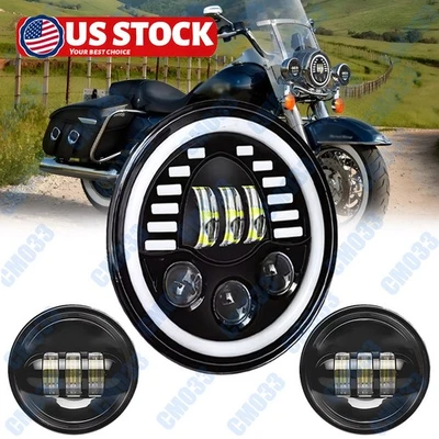 Faro LED DRL de 7 pulgadas + luces de paso para Harley Davidson Touring Road King Foto 1 de 4