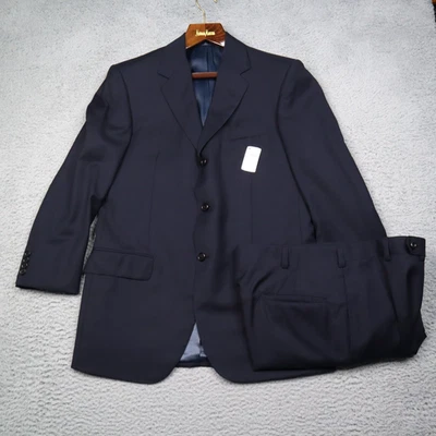 Oxxford Clothes Suit Mens 40R Pants 34x29 Black Blue Stripe 3 Button Wool - Image 1 of 4