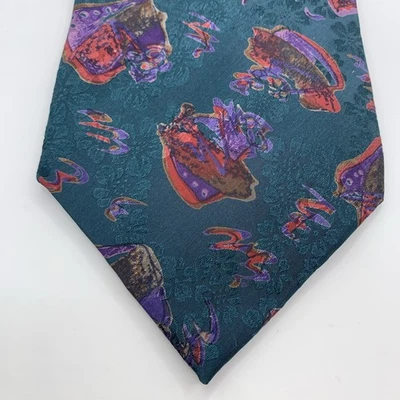 "Corbata de seda abstracta floral verde azulado Oleg Cassini roja púrpura 56X3,75"" LEER descripción" Foto 1 de 4