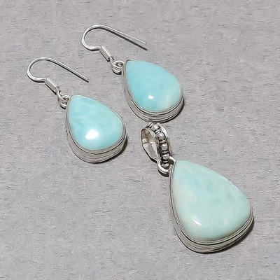 Pendiente colgante de joyería vintage hecho a mano con piedras preciosas en forma de pera de amazonita SR 5555 Foto 1 de 4