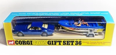 Corgi Toys GS 36  - Oldsmobile Toronado/ Speedboat -  inklusive Repro Fensterbox - Bild 1 von 4