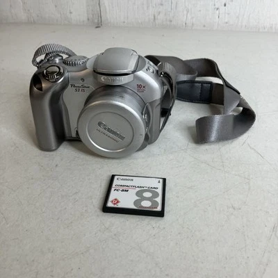 Canon PowerShot S1 IS Silver 3.2 MP Digital Camera w/ 8 MB CF Card TESTED WORKS - Image 1 of 4