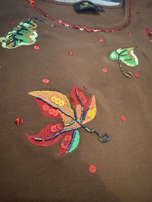 Quacker Factory Autumn Fall Thanksgiving Sweater Size XL Sequins Embroidery - Image 1 of 4