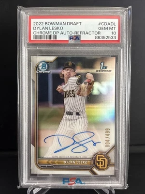 2022 Bowman Draft Dylan Lesko 1st Chrome Auto Refractor /499 PSA 10 - Image 1 of 2