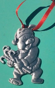 PEWTER PIG CANDY CANES CHRISTMAS ORNAMENT QUALITY CONSTRUCTION - Picture 1 of 2