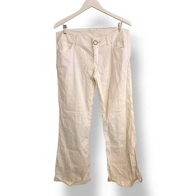 Pantalones para mujer Level 99 blancos de pierna ancha mezcla de lino crema talla 32 Foto 1 de 4
