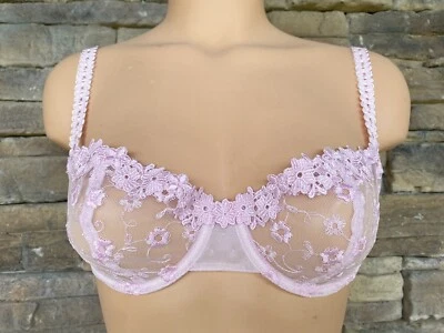 Sujetador Passionata Todo Encaje Bordado Floral Rosa Ver a Través 36 B Con Aros Foto 1 de 4