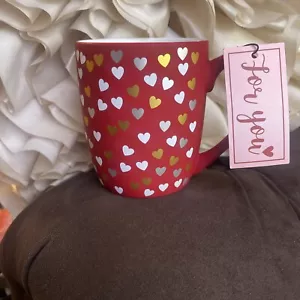 Sheffield Home Mug ❤️RED Matte Ceramic w White Sliver And Gold Hearts . NEW - Picture 1 of 5