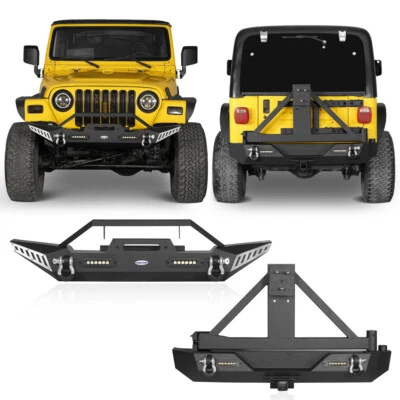 Parachoques delantero + trasero de acero texturizado con porta neumáticos para Jeep Wrangler TJ 1997-2006 Foto 1 de 4