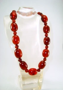 Marbled Rusty Amber Color Bakelite Necklace w/ Large Oval Bead - Picture 1 of 7
