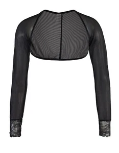 Mini Chaqueta Bolero Shrug Para Mujer Transparente Negra Malla Fina Mangas Largas Encaje Puño - Imagen 1 de 5