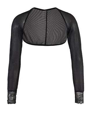 Bolero Shrug Women's Sheer Black Fine Mesh Mini Jacket Long Sleeved Lace Cuff - Image 1 of 4