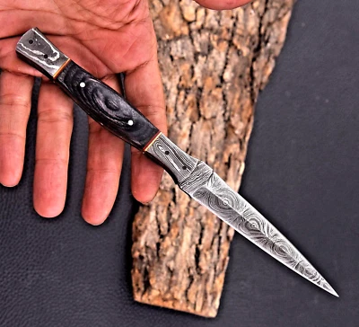 Custom Made Hand Forged Damascus Steel Fix Blade Hunting Boot Knife 2841 - Image 1 of 4