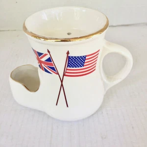 LEGO PORCELAIN SCUTTLE SHAVING MUG USA & UK FLAG TRANSFER WITH GOLD TRIM - Picture 1 of 6
