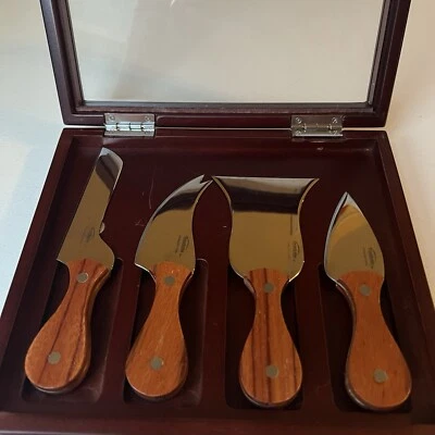 TRUDEAU Charcuterie Cheese Knives Wooden Box 4 Utensils Stainless Steel Party - Image 1 of 4