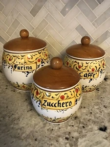 Larry S.K.G. Ceramiche 3 Piece Hand Painted Kitchen Canister Set Made In Italy - Picture 1 of 8