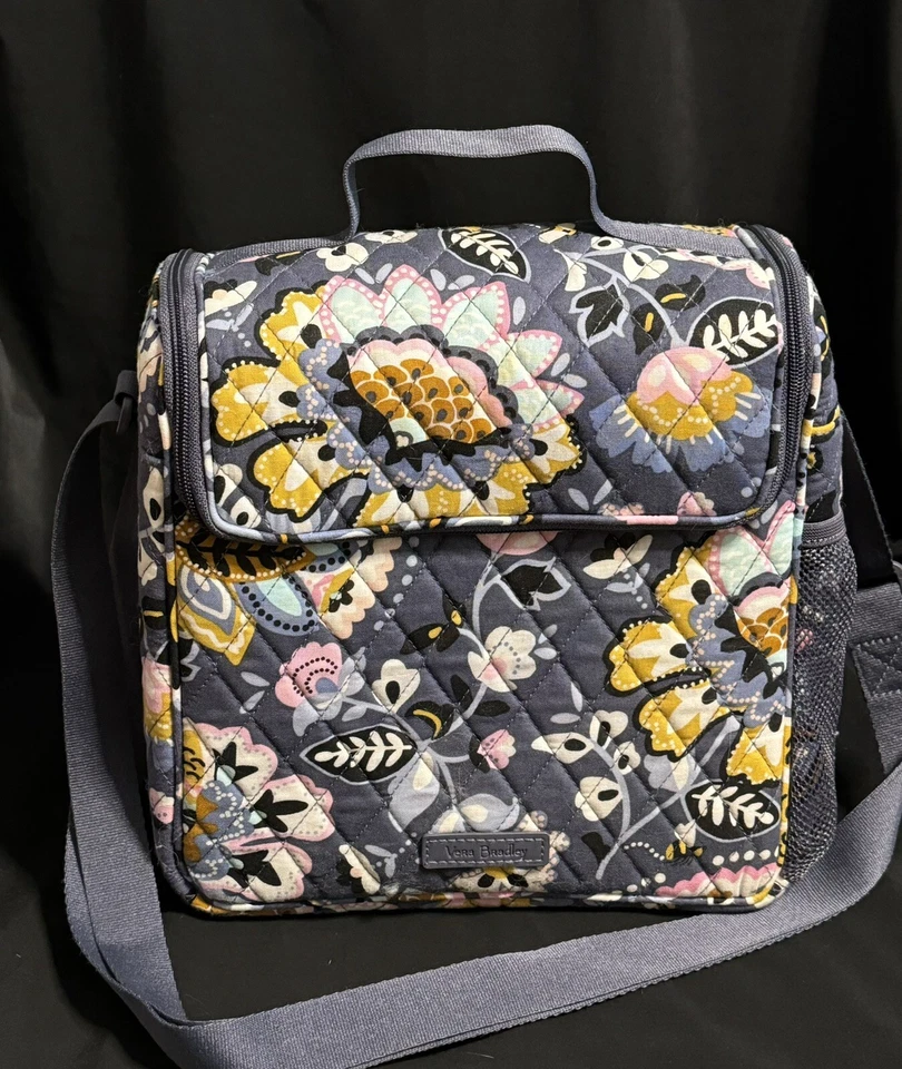 Vera Bradley Cooler Lancheira Isolada Aposentada Cinza Dourado Floral - Imagem 1 de 4