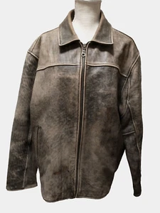 Vtg Jones New York Mens Thick Heavy Gray Distressed Cow Leather Zip Up Jacket XL - Picture 1 of 15