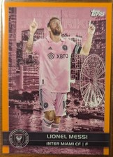 2023 Topps MLS Lionel Messi Big City Strikers SP Orange Foil /25. 1st MIA Card