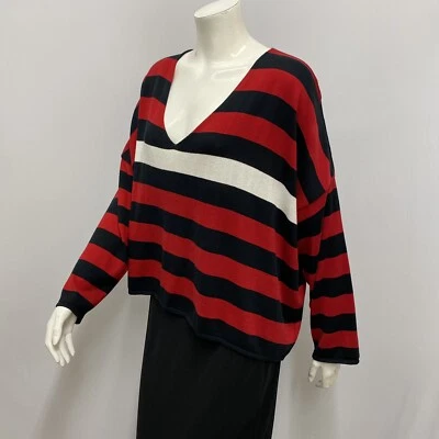 Top Suéter Planet Negro Rojo y Blanco Rayas Algodón Pima y Modal OSFA Talla Única Foto 1 de 4