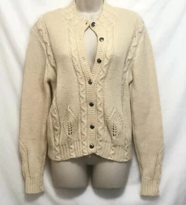 B. Altman Vintage Strickjacke klein Wolle Zopfmuster Metallknöpfe creme Hongkong - Bild 1 von 11