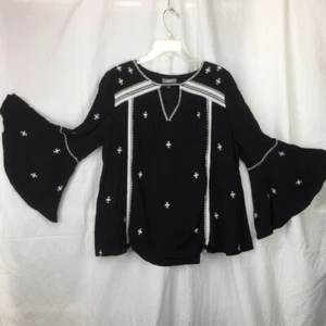 Whimseygoth Soft Girl Boho Hippie Neiman Marcus Sheer Black Top Bell Sleeves S - Picture 1 of 7