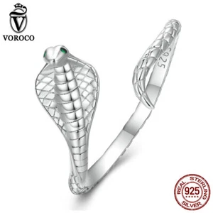 Voroco Plata Esterlina 925 Cobra Circonio Apertura Anillo de Boda para Mujer Regalo Joyería - Imagen 1 de 15