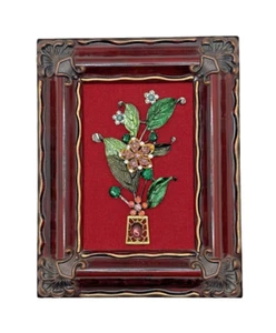 PIANTA IN VASO arte gioielli vintage verde blu rosso toni oro 7" x 5 1/2" - Foto 1 di 8
