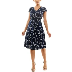 Nina Leonard Cap Sleeve Self Sash Dress NWT Large - Picture 1 of 1