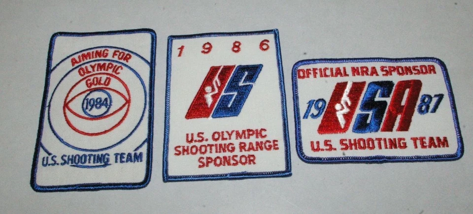 3 parches de patrocinador de equipos de tiro y tiro de tiro olímpicos de los Juegos Olímpicos de 1984-87 de la NRA de Estados Unidos Foto 1 de 1