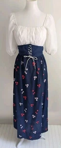 Vtg 70s Dirndl Dress Maxi Corset Puff Sleeve Cottagecore  Milkmaid Oktoberfest S - Picture 1 of 18