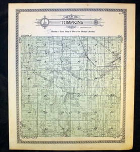 Tompkins Township 1911 Plat Map Jackson County Michigan Original - Picture 1 of 5