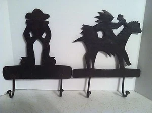 Art Metal Cutout Key Hook Black Rustic Western Organizer Wall Mount Cowboy Horse - Picture 1 of 6