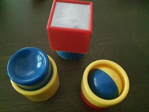 VTG 1980's Collectible korea Baby Toy Set 3 primary colors hard plastic noise - Picture 1 of 5