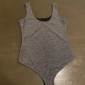 IRIS Scoop Neck Tank Snap Bodysuit Silver Glitter Sparkle Large Womens NEW NWT - Picture 1 of 7
