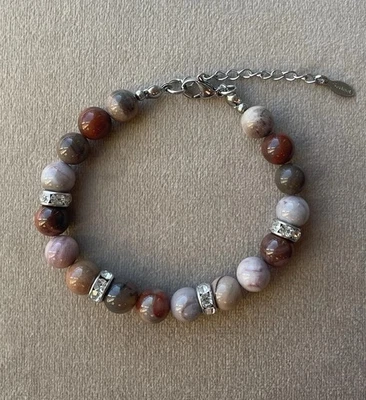 "Pulsera unisex brillante marrón chocolate acero inoxidable MADERA PETRIFICADA 7,5""" Foto 1 de 4