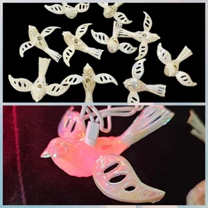 MCM Christmas Light Bird Toppers Pearlescent Plastic Set 10 Cream VTG Ornaments - Picture 1 of 19