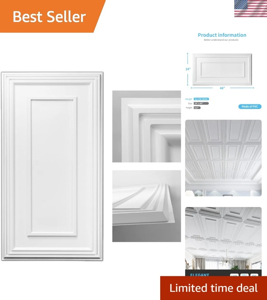 Versatile 24x48” Drop Ceiling Tiles - 12-Pack Glue Down, Crack Resistant PVC - Image 1 of 4