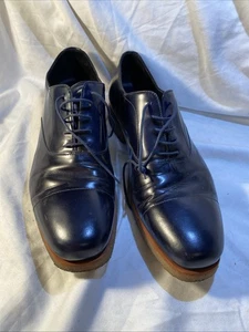 Prada Dress Men Blue Patent Leather Lace-up Shoes Size 11 PREOWNED Made In Italy - Picture 1 of 15