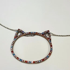 Colorful Cat Crystal Rhinestone Kitty Necklace - Picture 1 of 4