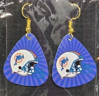 Miami Dolphins 悬垂耳环 吉他 挑选 形状 全新 带包装 — 第 1/3 张图片