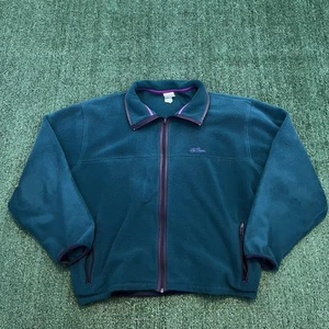 Vintage 1990s LL Bean Fleece Jacket Turquoise Zip Pockets Full Zip Size Large - Picture 1 of 7