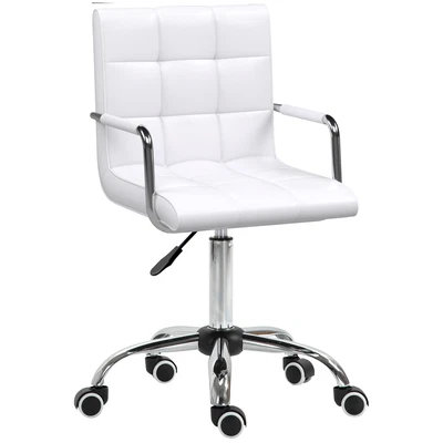 Silla de escritorio giratoria con respaldo medio de cuero PU blanco con brazo, 52,5 cm x 54 cm x 99 cm Foto 1 de 4