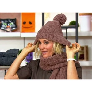 NUEVO Barefoot Dreams CozyChic Pom Pom Gorro Bufanda Conjunto Marrón Castaño ¡Gran Regalo! - Imagen 1 de 5