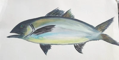 Papel acrílico arte audaz único moderno colorido pescado abstracto medios mixtos Foto 1 de 4