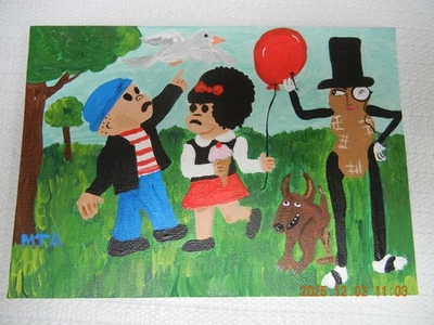 Sluggo Nancy мистер арахис воздушный шар картина оригинальный ooak 5 x 7 дюймов акрил - Изображение 1 из 4